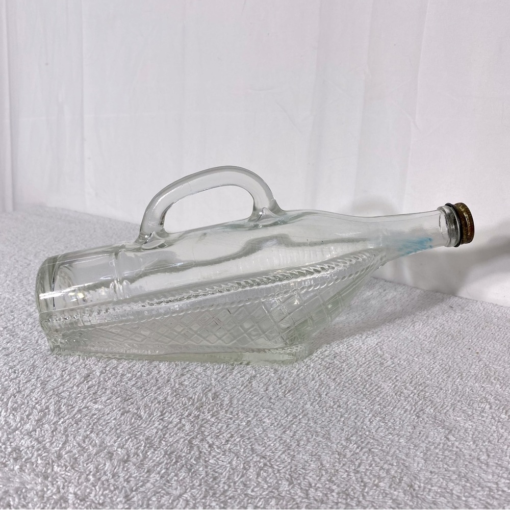 Vintage Unique Clear Glass Ship Decanter Bottle W Lid